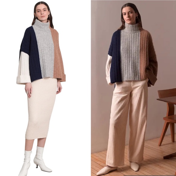 ELEVEN SIX Talia Mock Neck Alpaca Blend Poncho Sweater Medium/Large - Picture 9 of 11